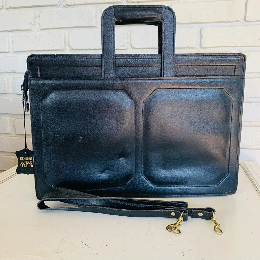 Vintage Black Leather Professional Briefcase Folder Porfolio